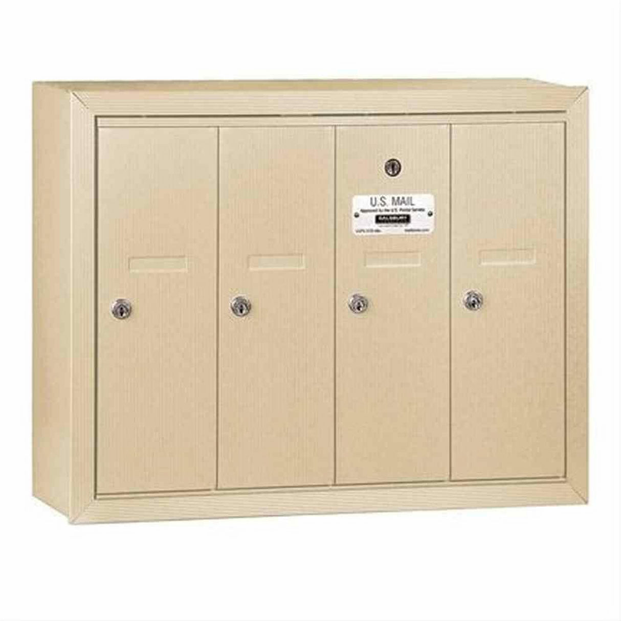 Salsbury Industries 3504SSU 3504-SU Vertical Mailbox 4 Doors Surface Mounted USPS Access Sandstone
