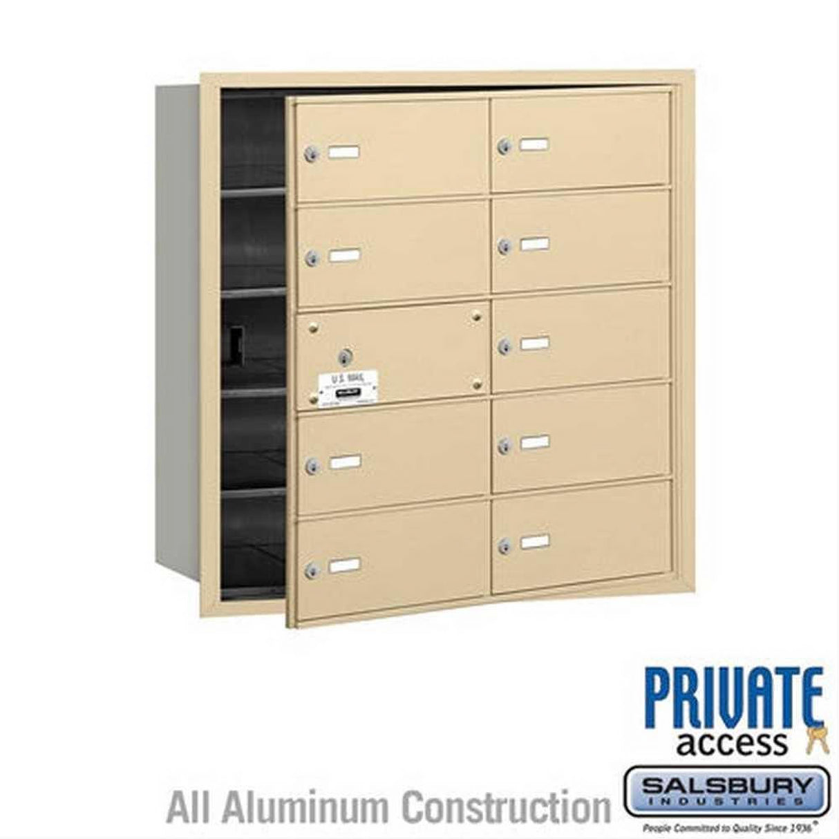 Salsbury Industries 3610SFP 3610-FP 4B+ Horizontal Mailbox 10 B Doors Front Loading Private Access Sandstone