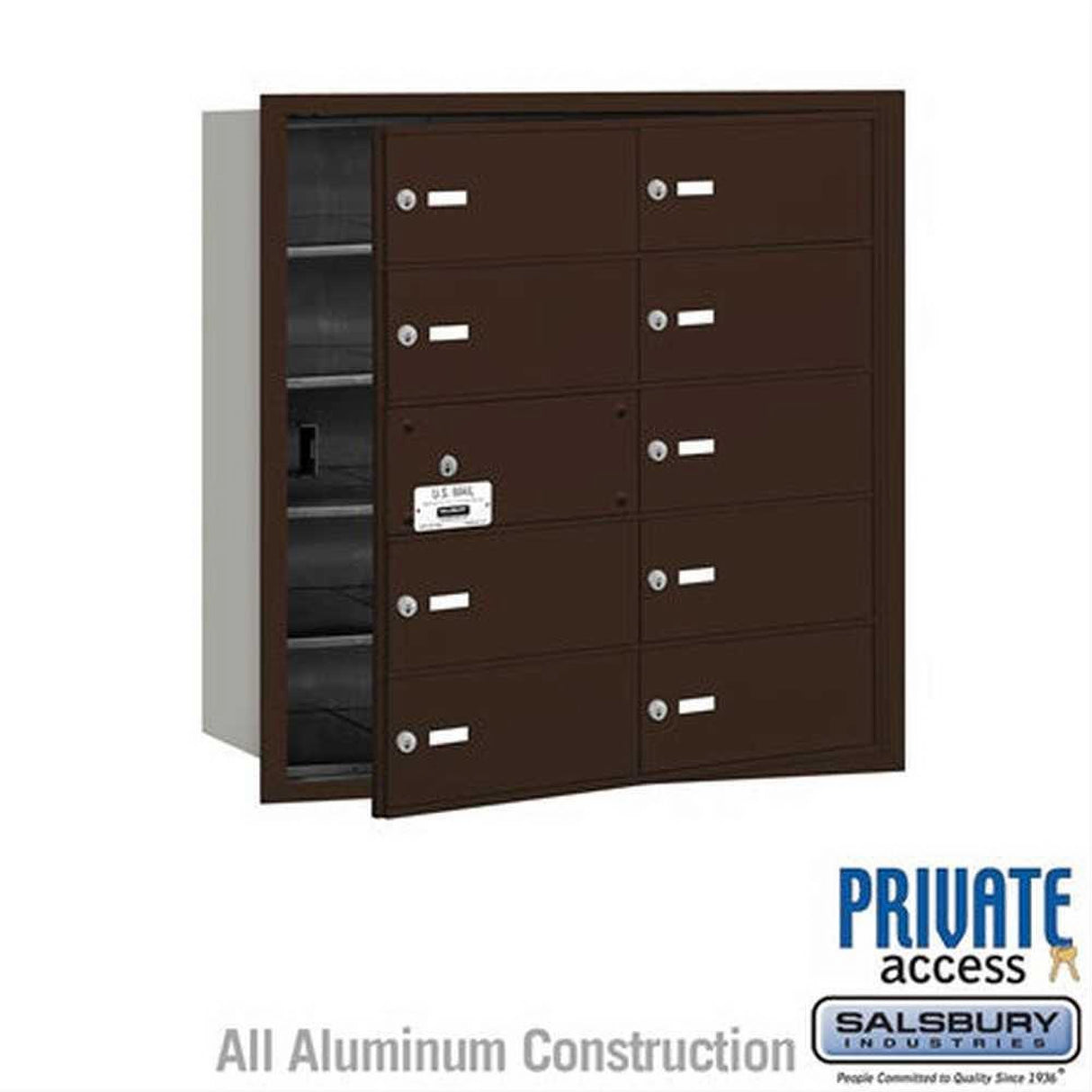 Salsbury Industries 3610ZFP 3610-FP 4B+ Horizontal Mailbox 10 B Doors Front Loading Private Access Bronze