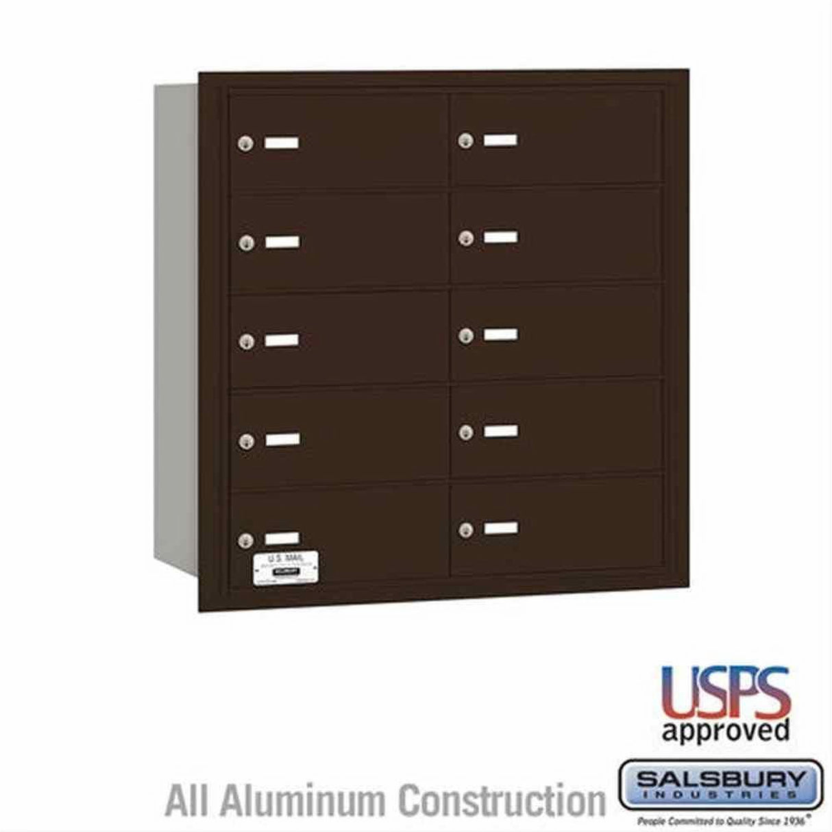 Salsbury Industries 3610ZRU 3610-RU 4B+ Horizontal Mailbox 10 B Doors Rear Loading USPS Access Bronze