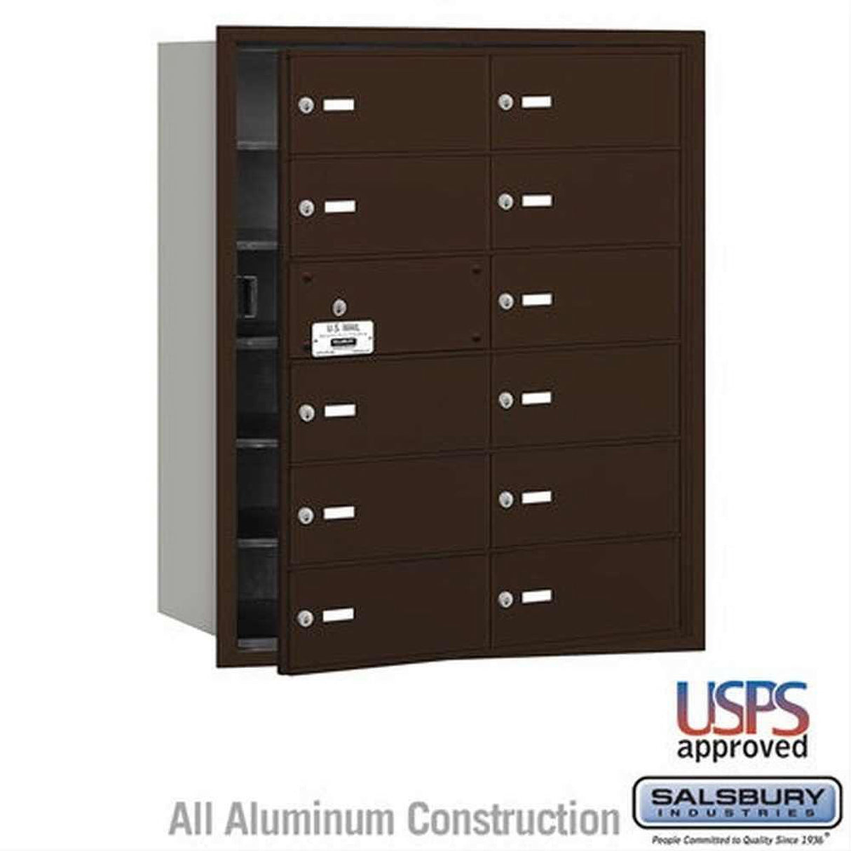 Salsbury Industries 3612ZFU 3612-FU 4B+ Horizontal Mailbox 12 B Doors Front Loading USPS Access Bronze