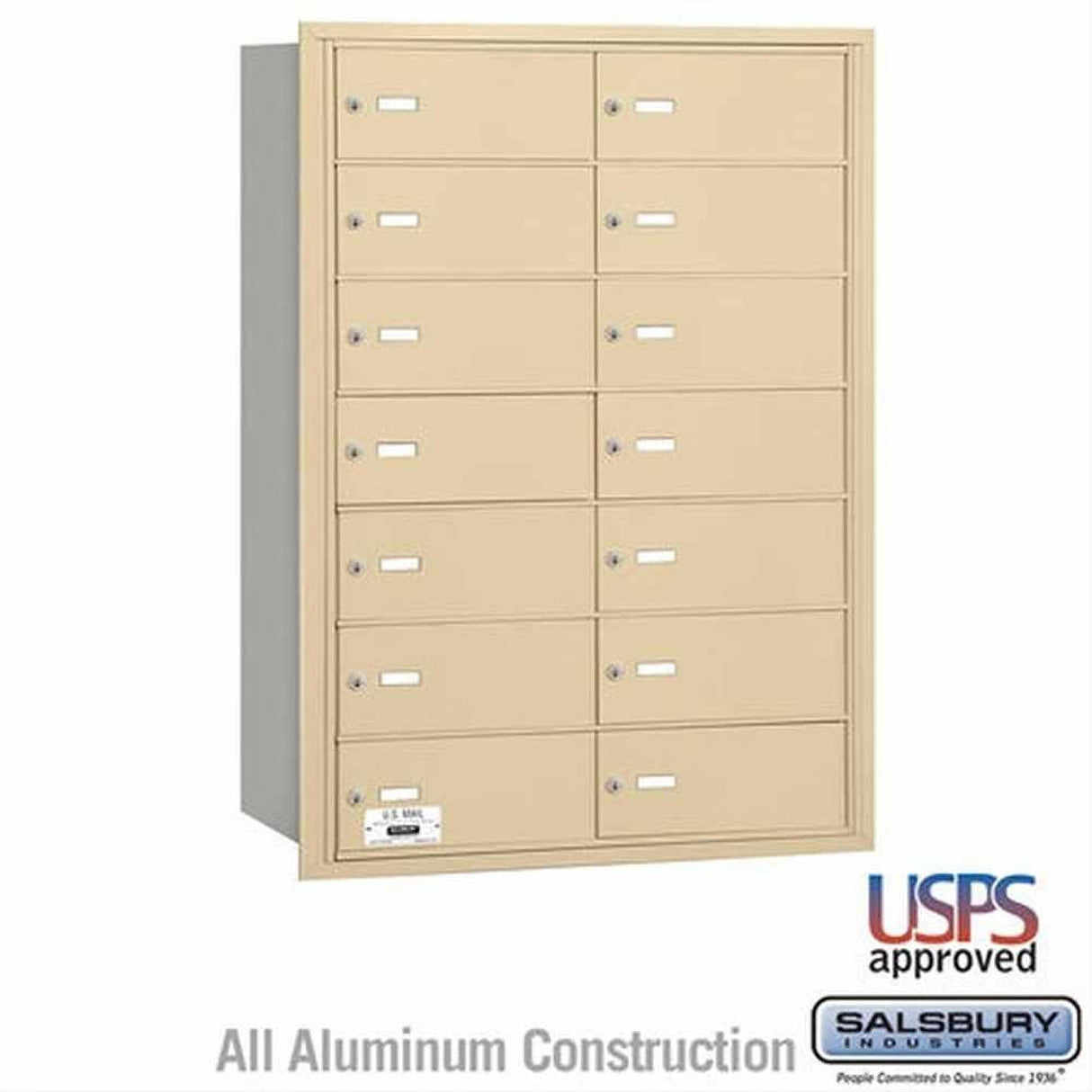 Salsbury Industries 3614SRU 3614-RU 4B+ Horizontal Mailbox 14 B Doors Rear Loading USPS Access Sandstone