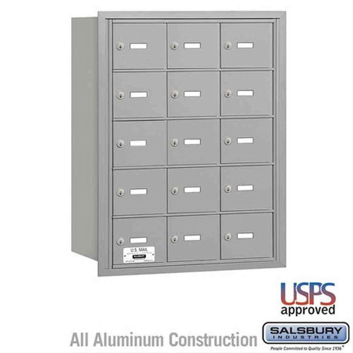 Salsbury Industries 3615ARU 3615-RU 4B+ Horizontal Mailbox 15 A Doors Rear Loading USPS Access Aluminum