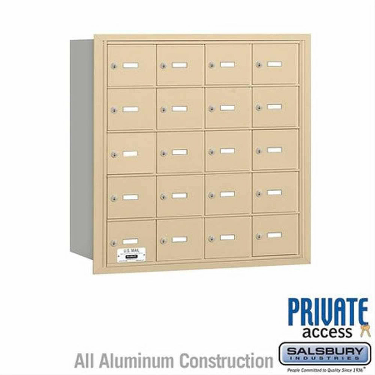 Salsbury Industries 3620SRP 3620-RP 4B+ Horizontal Mailbox 20 A Doors Rear Loading Private Access Sandstone