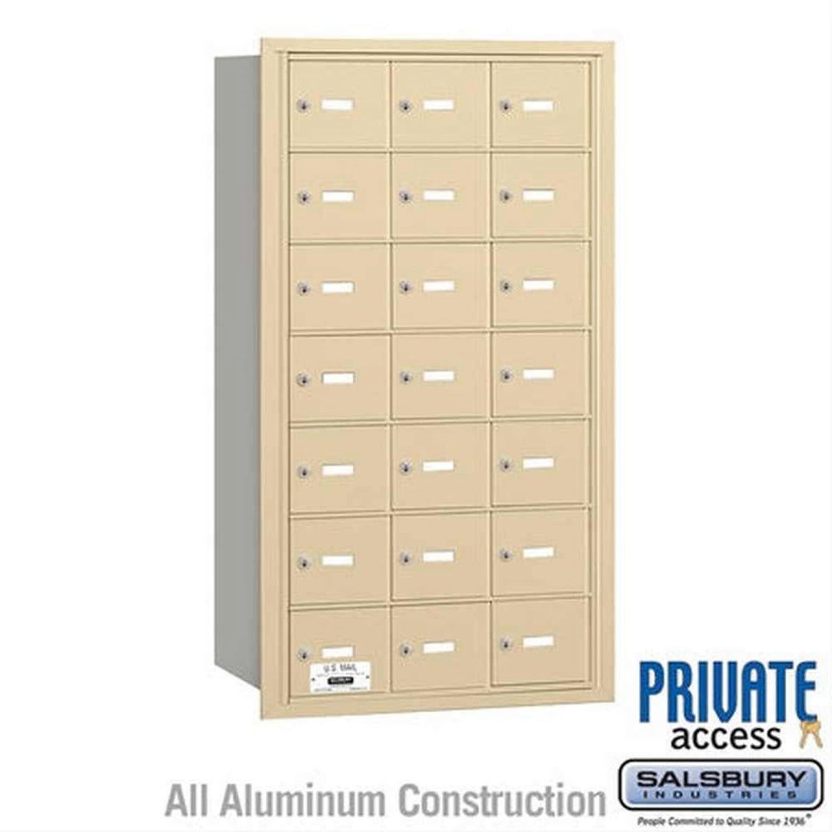 Salsbury Industries 3621SRP 3621-RP 4B+ Horizontal Mailbox 21 A Doors Rear Loading Private Access Sandstone