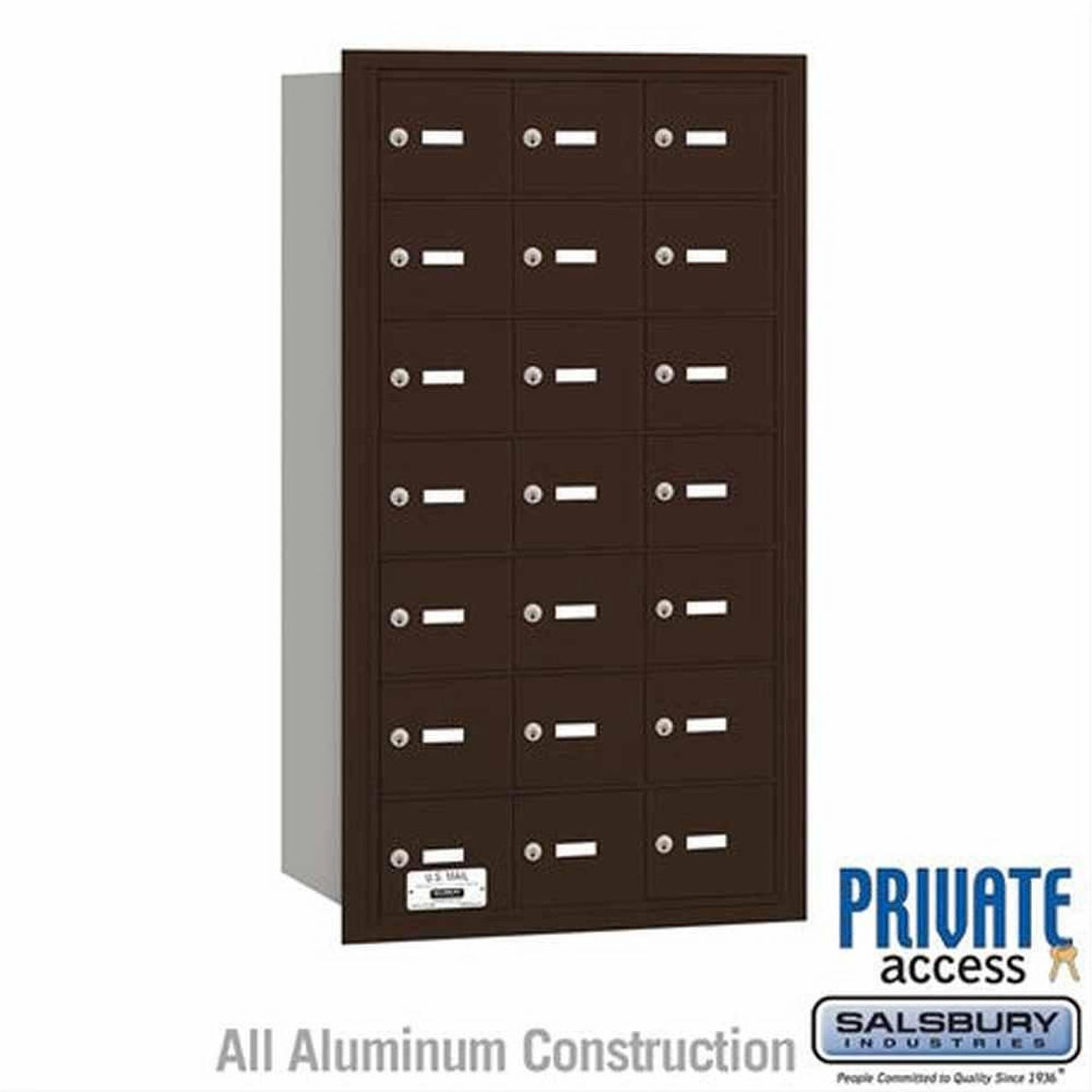 Salsbury Industries 3621ZRP 3621-RP 4B+ Horizontal Mailbox 21 A Doors Rear Loading Private Access Bronze