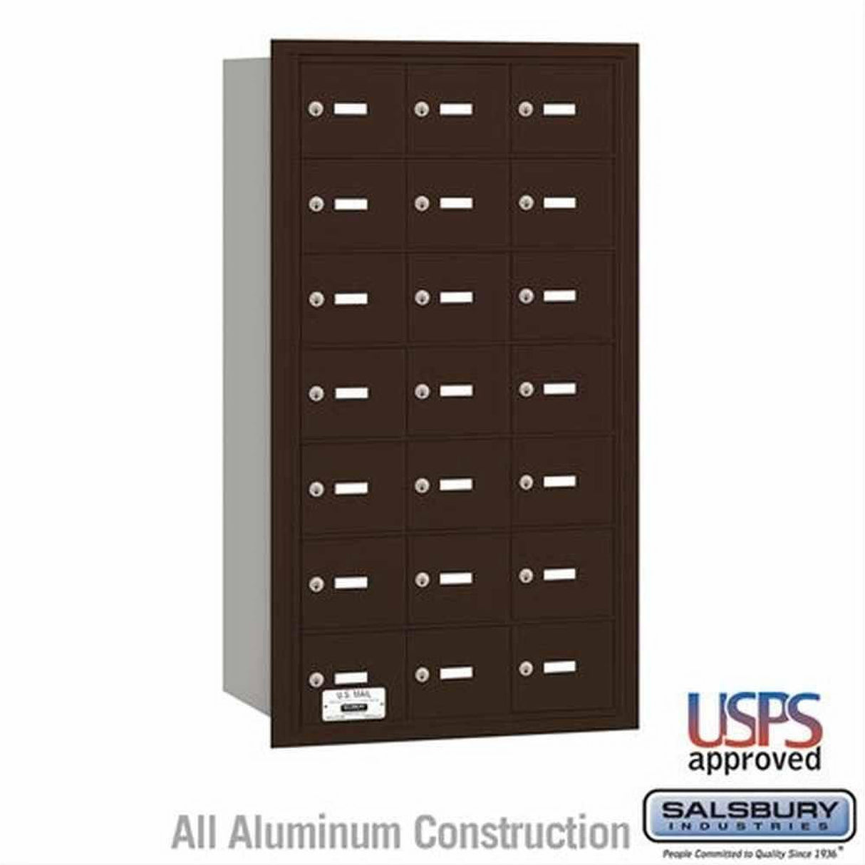 Salsbury Industries 3621ZRU 3621-RU 4B+ Horizontal Mailbox 21 A Doors Rear Loading USPS Access Bronze