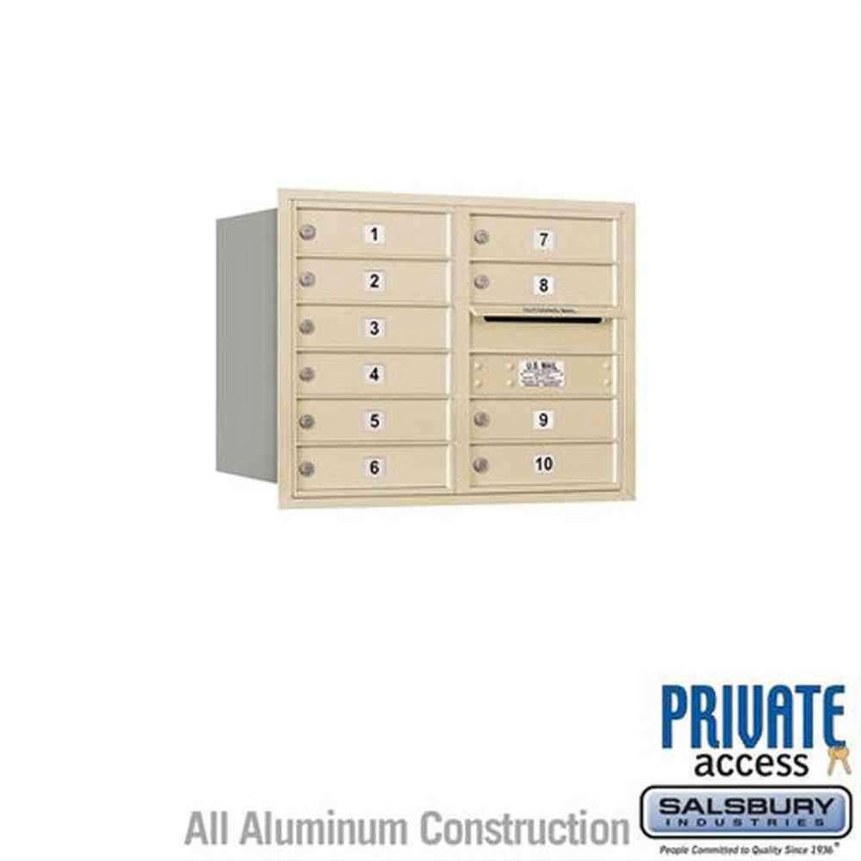 Salsbury Industries 3706D-10SRP-10-RP 4C Horizontal Mailbox 6 Door High Rear Loading Private Access Sandstone