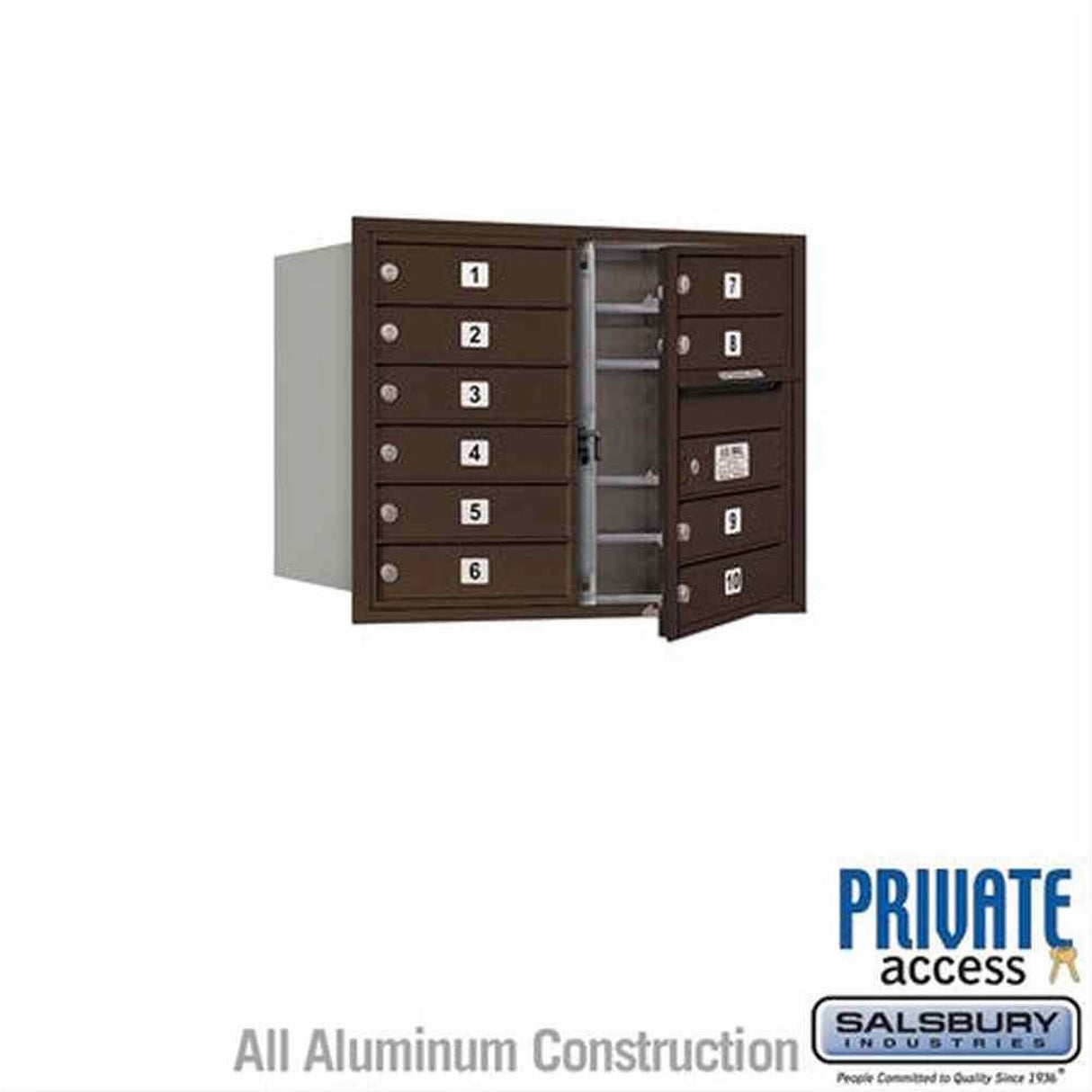 Salsbury Industries 3706D-10ZFP-10-FP 4C Horizontal Mailbox 6 Door High Front Loading Private Access Bronze