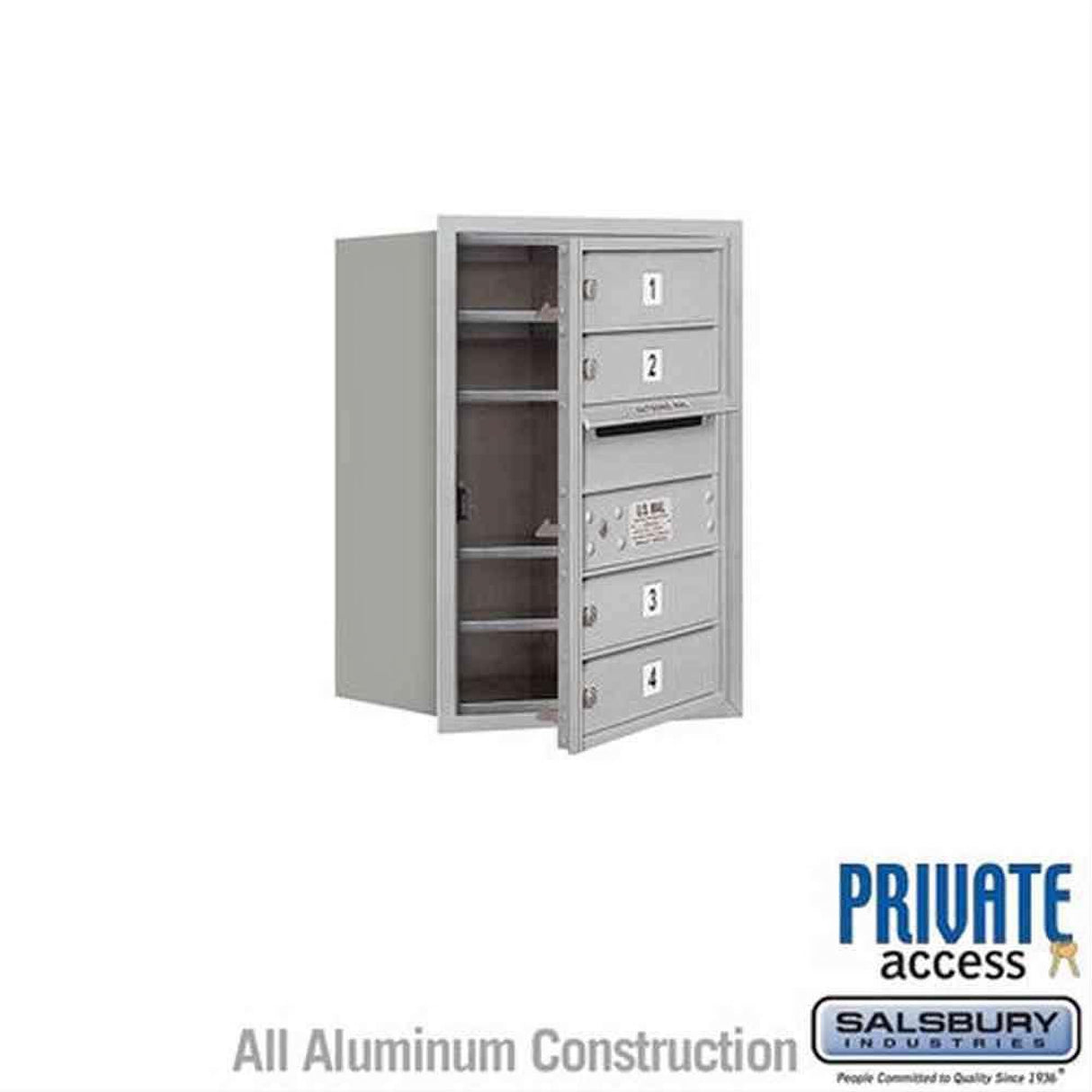 Salsbury Industries 3706S-04AFP-04-FP 4C Horizontal Mailbox 6 Door High Front Loading Private Access Aluminum