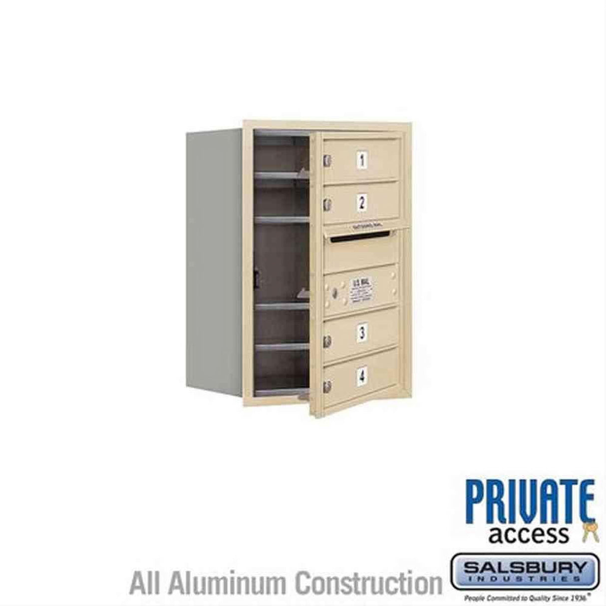 Salsbury Industries 3706S-04SFP-04-FP 4C Horizontal Mailbox 6 Door High Front Loading Private Access Sandstone