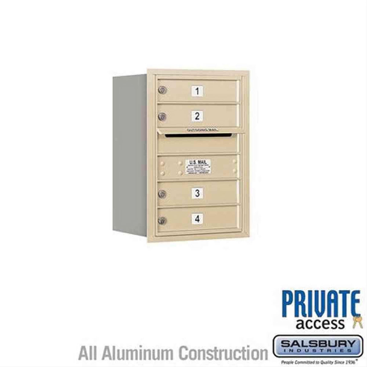 Salsbury Industries 3706S-04SRP-04-RP 4C Horizontal Mailbox 6 Door High Rear Loading Private Access Sandstone