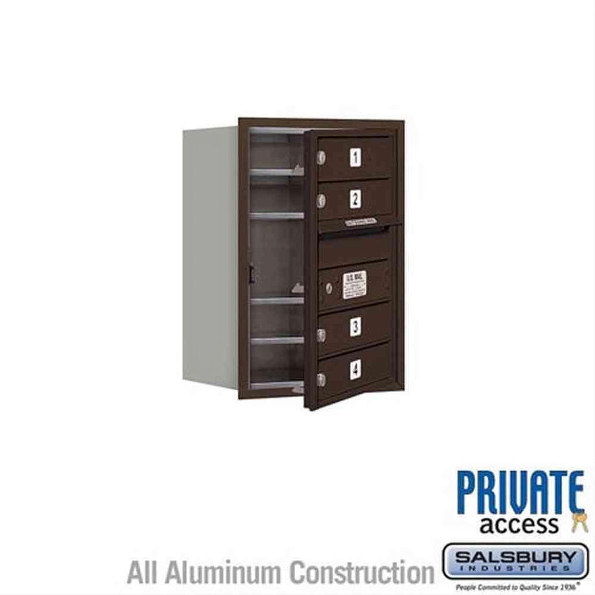Salsbury Industries 3706S-04ZFP-04-FP 4C Horizontal Mailbox 6 Door High Front Loading Private Access Bronze