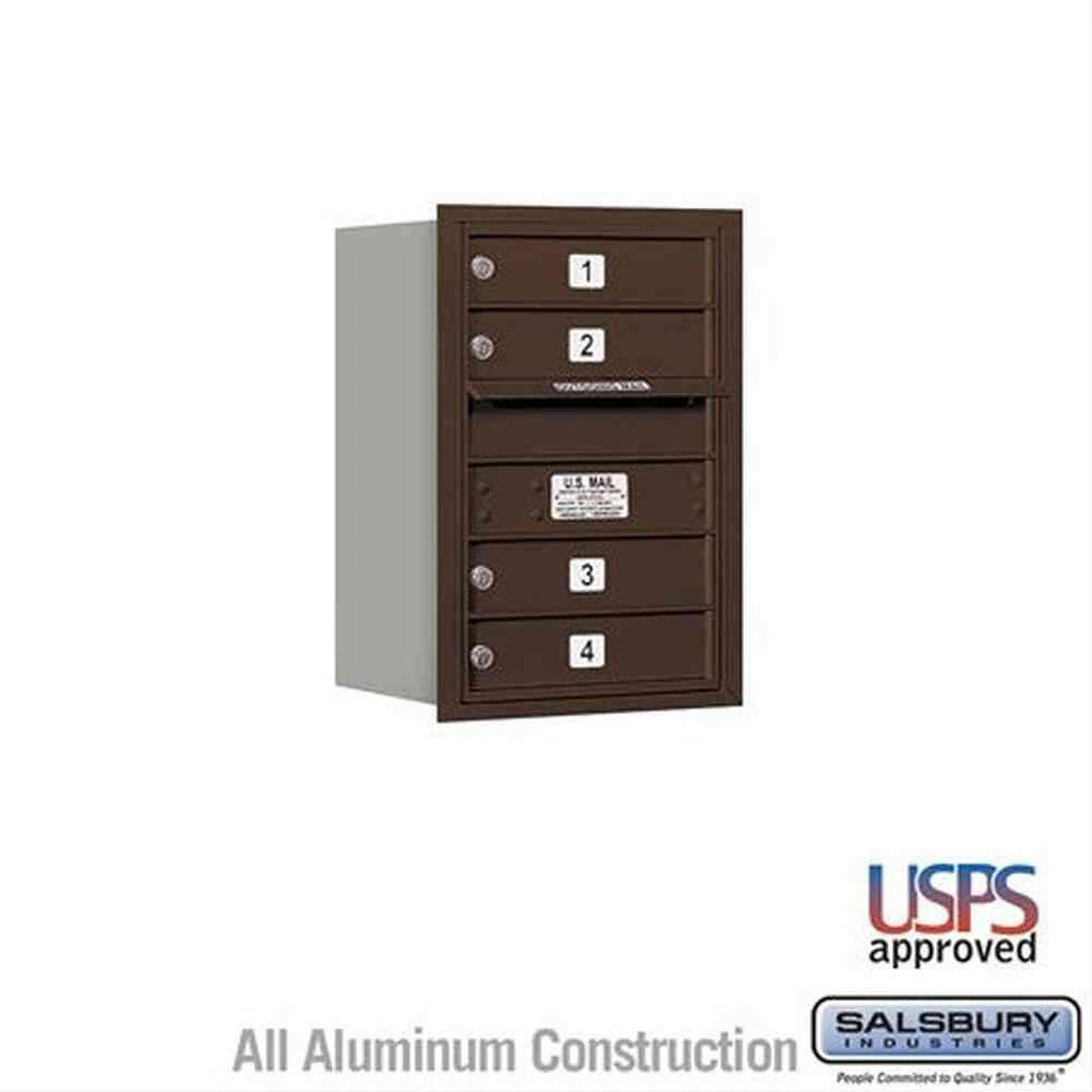 Salsbury Industries 3706S-04ZRU-04-RU 4C Horizontal Mailbox 6 Door High Rear Loading USPS Access Bronze