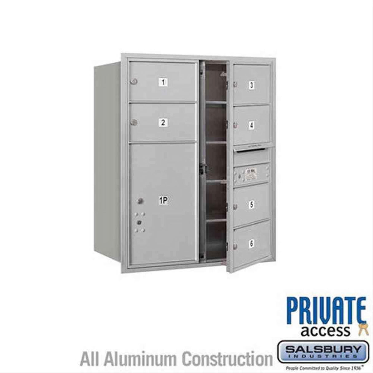 Salsbury Industries 3710D-06AFP-06-FP 4C Horizontal Mailbox 10 Door High Front Loading Private Access Aluminum