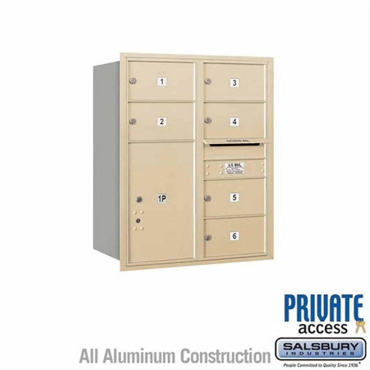Salsbury Industries 3710D-06SRP-06-RP 4C Horizontal Mailbox 10 Door High Rear Loading Private Access Sandstone