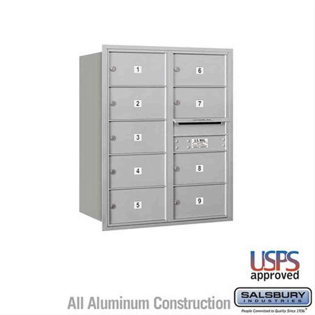 Salsbury Industries 3710D-09ARU-09-RU 4C Horizontal Mailbox 10 Door High Rear Loading USPS Access Aluminum
