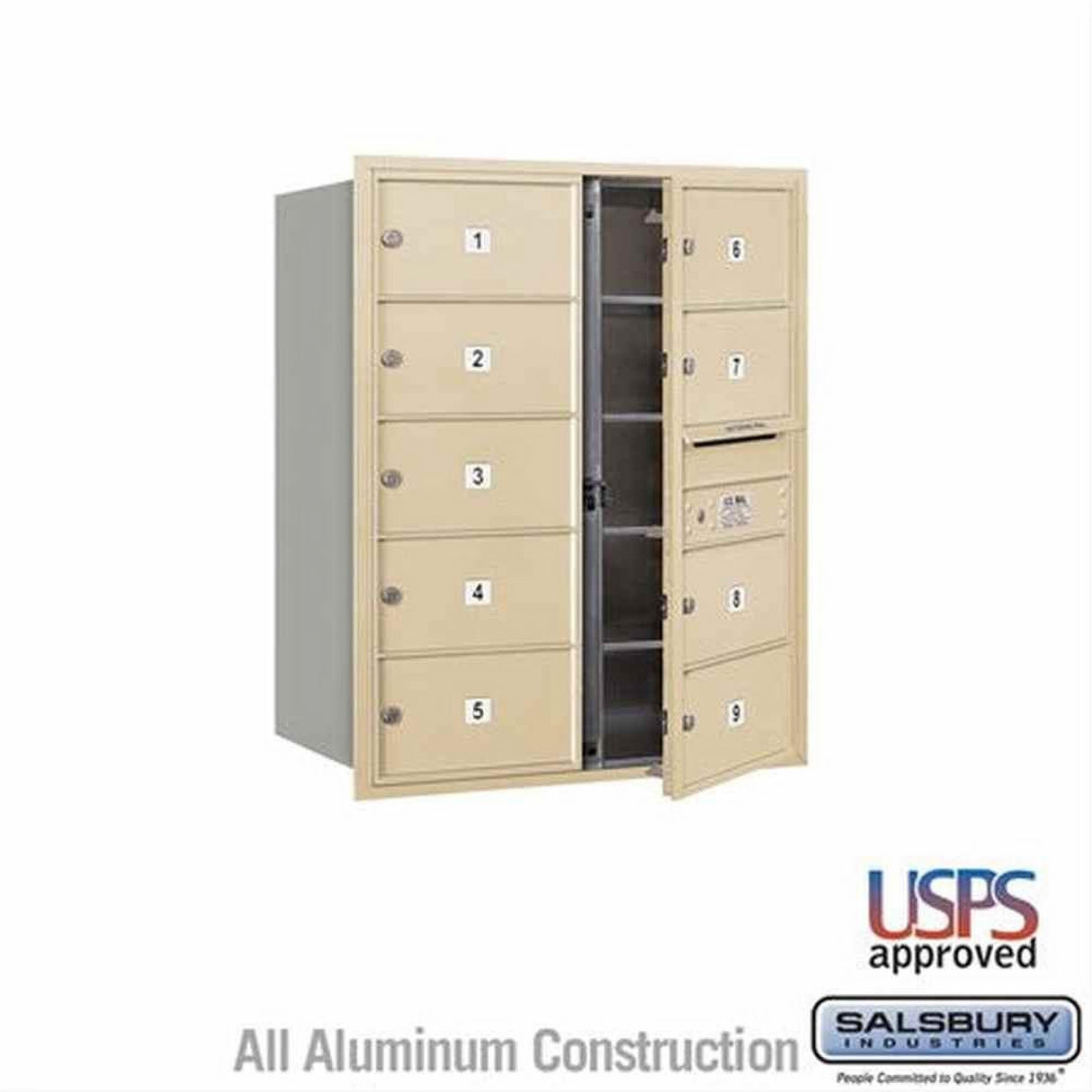 Salsbury Industries 3710D-09SFU-09-FU 4C Horizontal Mailbox 10 Door High Front Loading USPS Access Sandstone