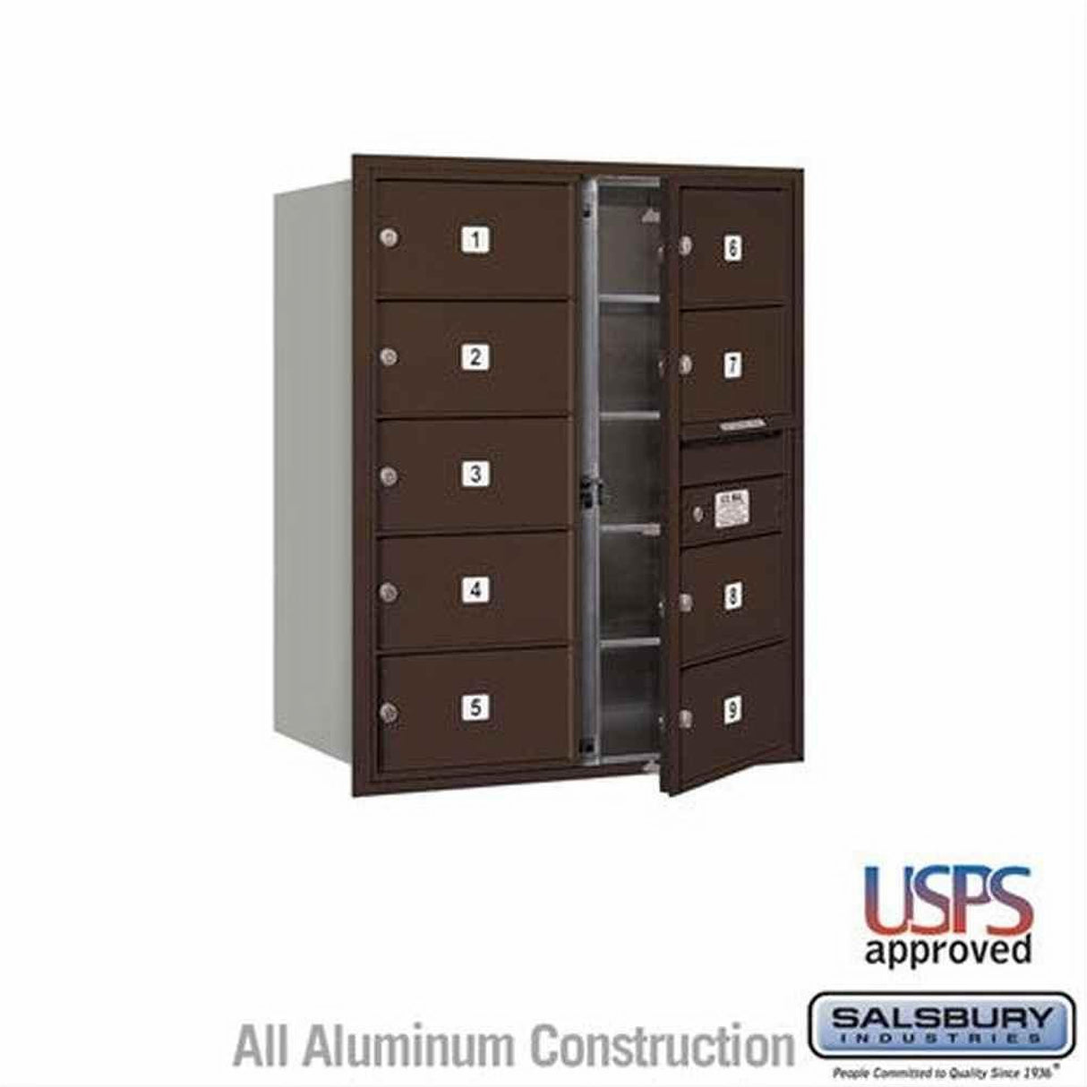 Salsbury Industries 3710D-09ZFU-09-FU 4C Horizontal Mailbox 10 Door High Front Loading USPS Access Bronze