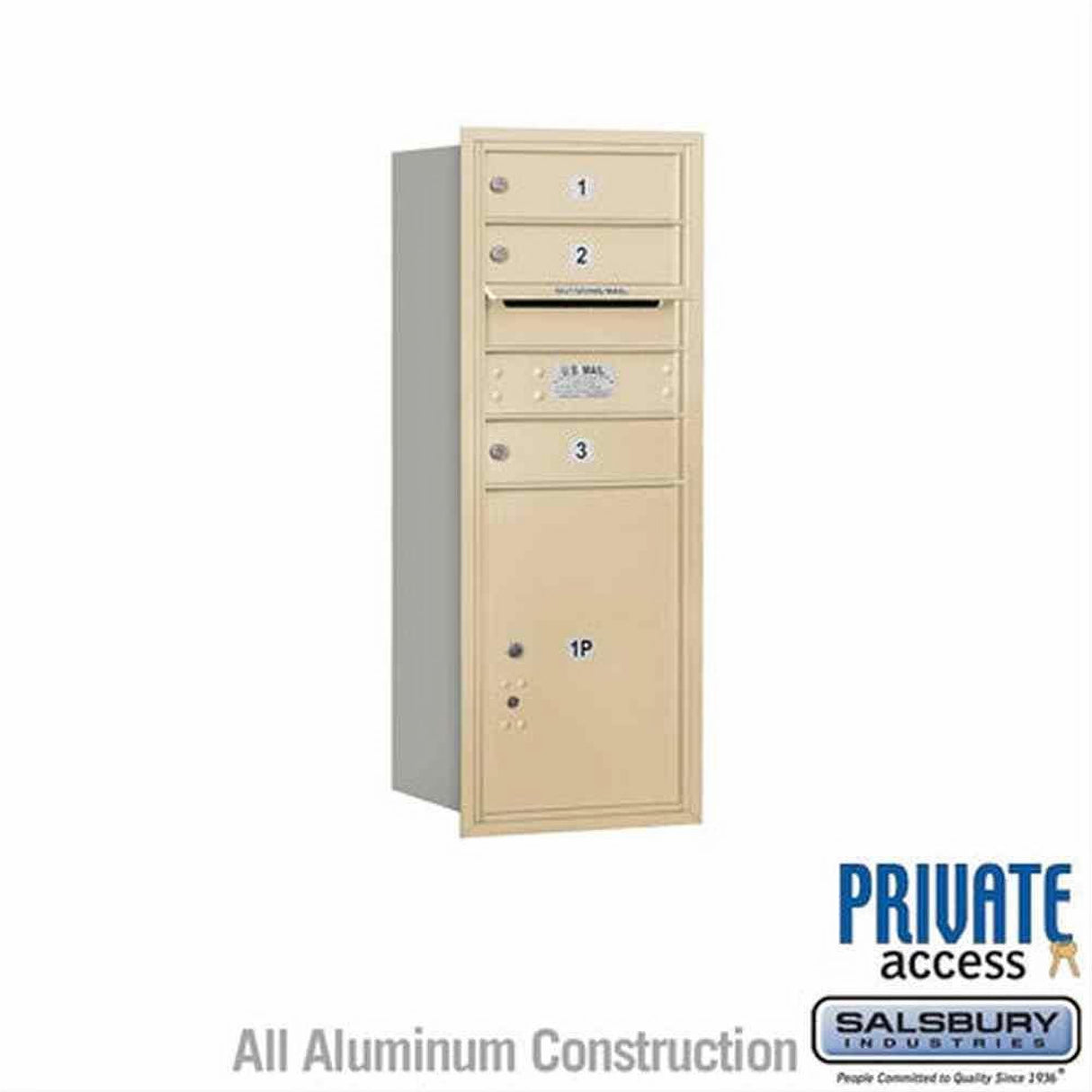 Salsbury Industries 3710S-03SRP-03-RP 4C Horizontal Mailbox 10 Door High Rear Loading Private Access Sandstone