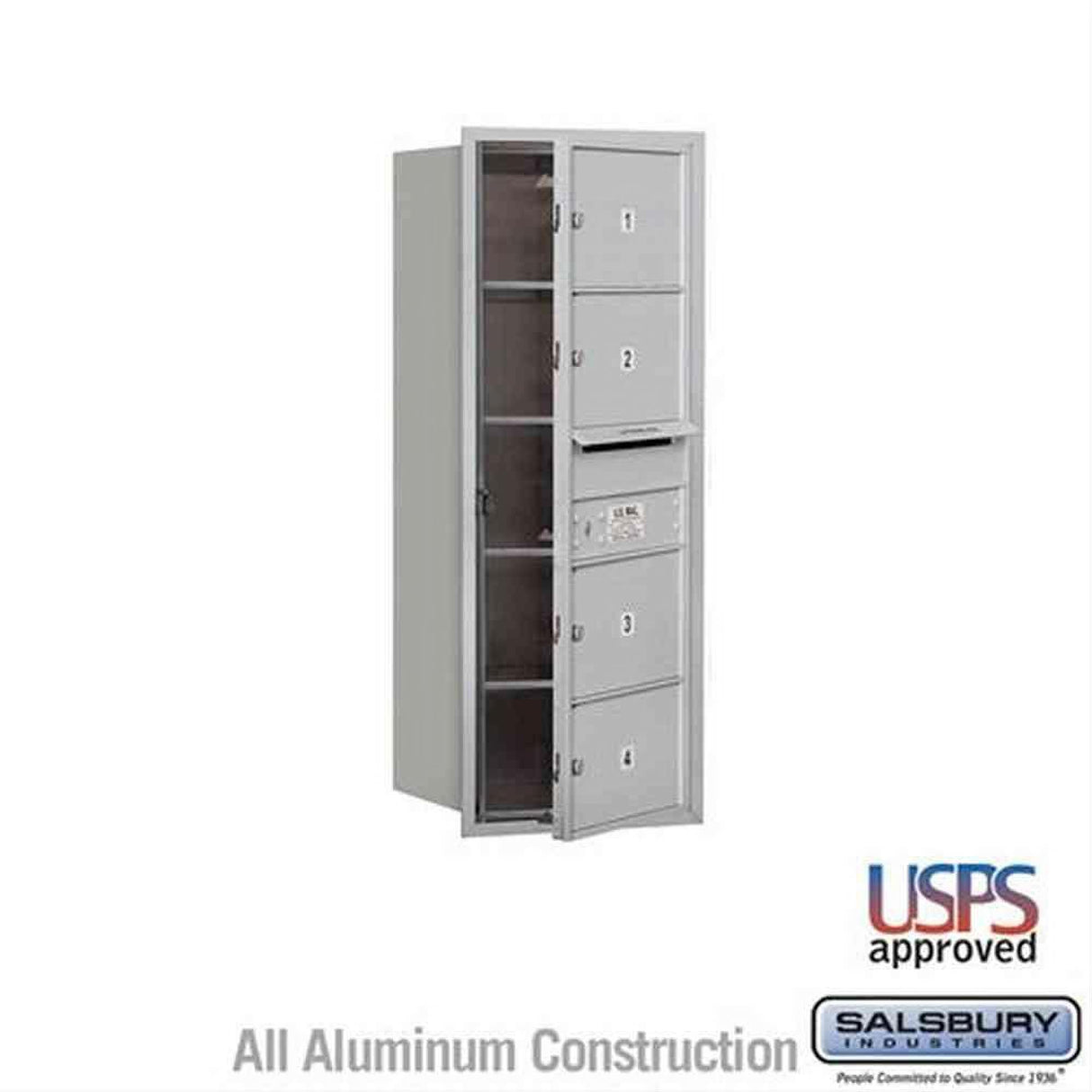 Salsbury Industries 3710S-04AFU-04-FU 4C Horizontal Mailbox 10 Door High Front Loading USPS Access Aluminum