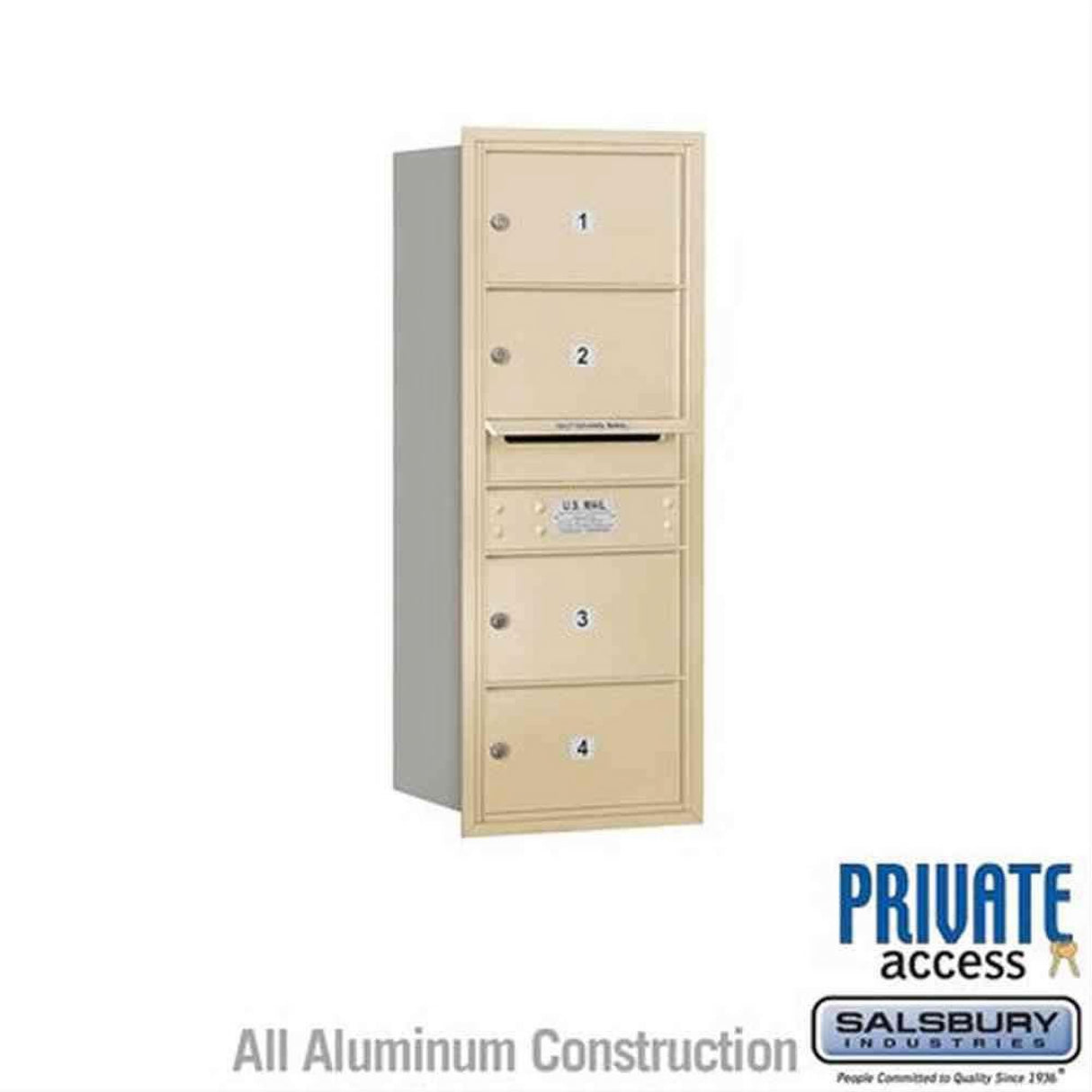 Salsbury Industries 3710S-04SRP-04-RP 4C Horizontal Mailbox 10 Door High Rear Loading Private Access Sandstone