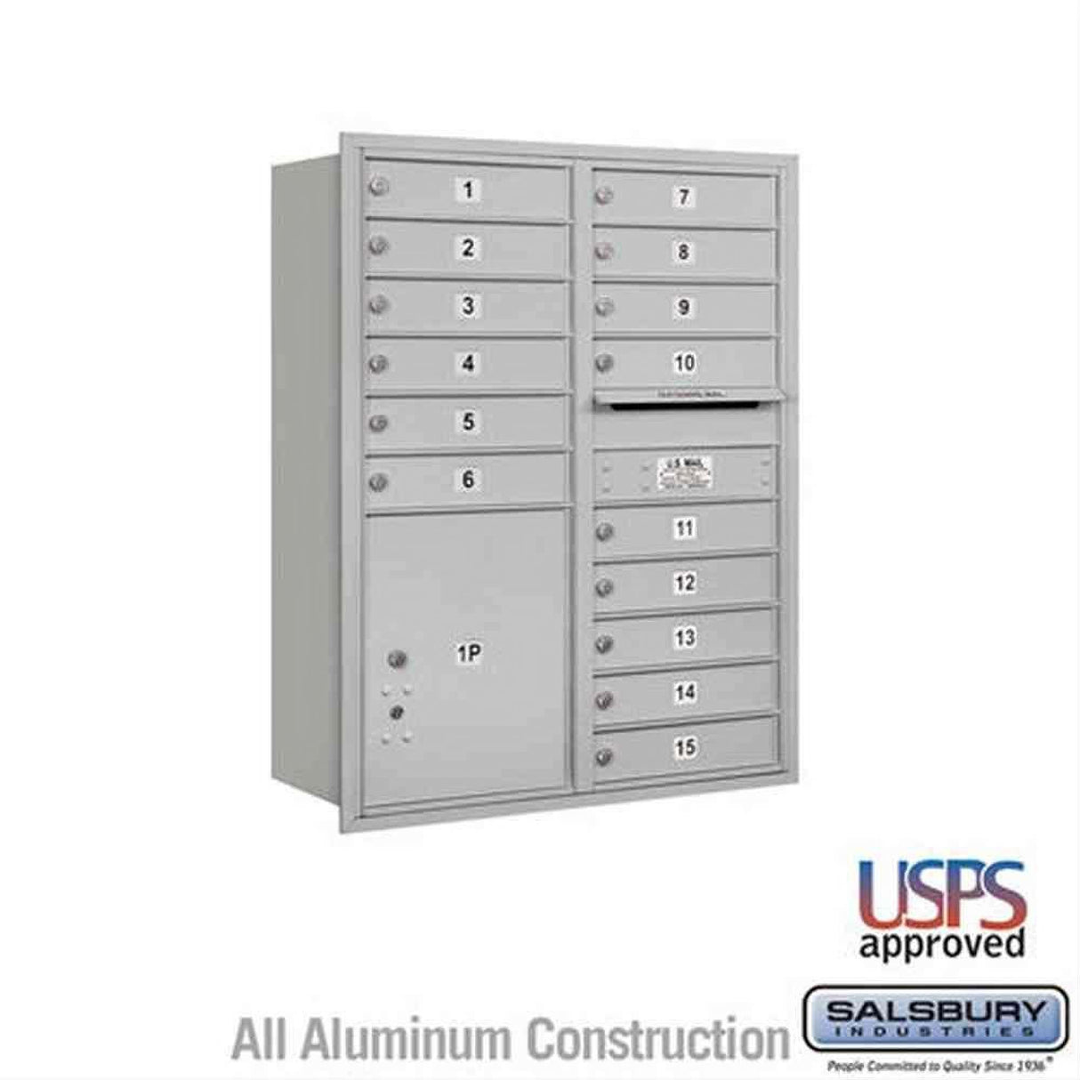 Salsbury Industries 3711D-15ARU-15-RU 4C Horizontal Mailbox 11 Door High Rear Loading USPS Access Aluminum