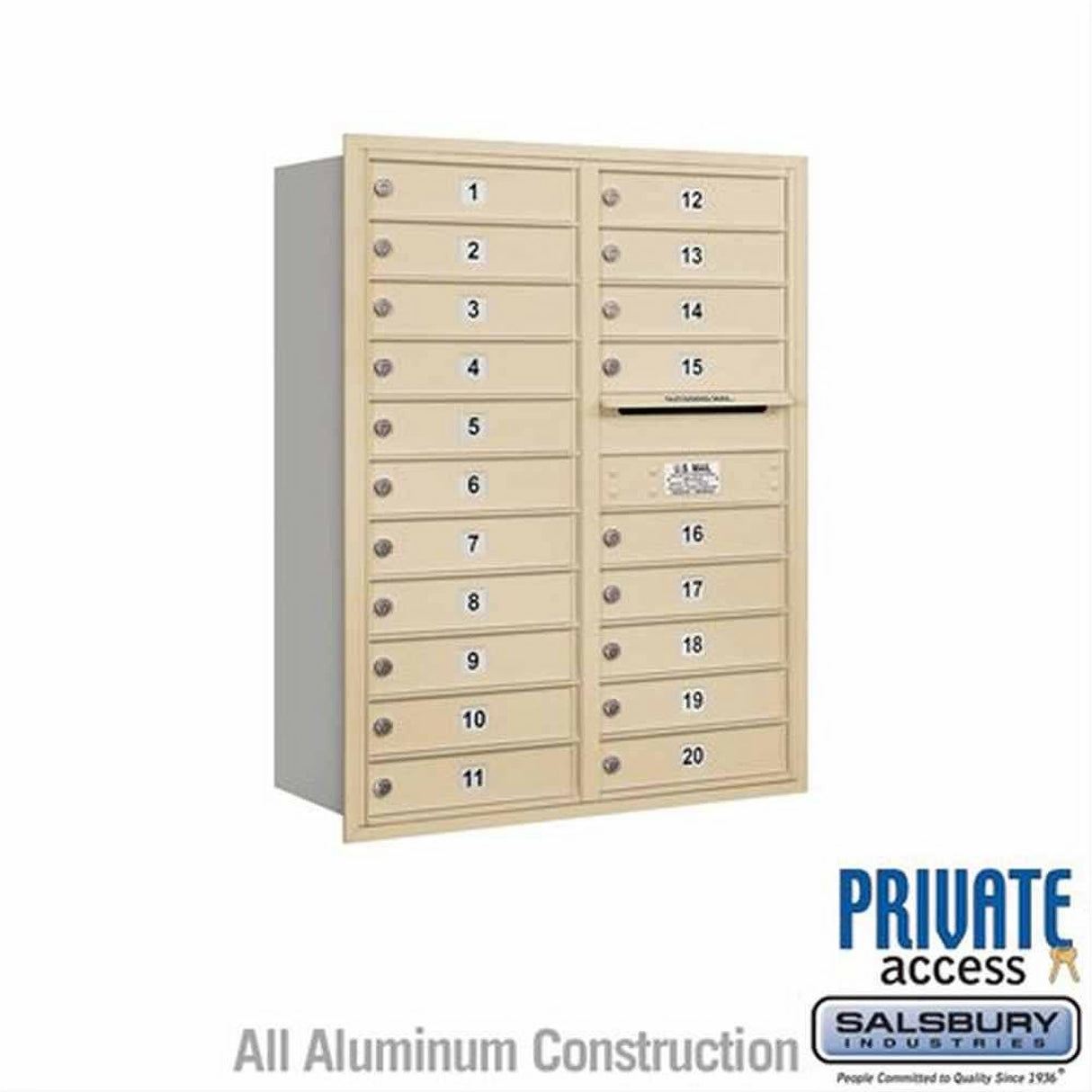 Salsbury Industries 3711D-20SRP-20-RP 4C Horizontal Mailbox 11 Door High Rear Loading Private Access Sandstone