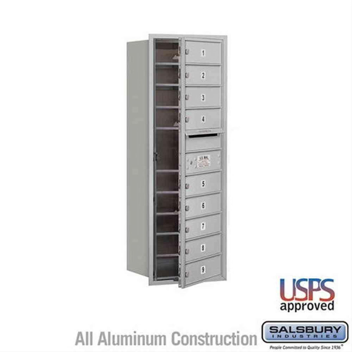 Salsbury Industries 3711S-09AFU-09-FU 4C Horizontal Mailbox 11 Door High Front Loading USPS Access Aluminum