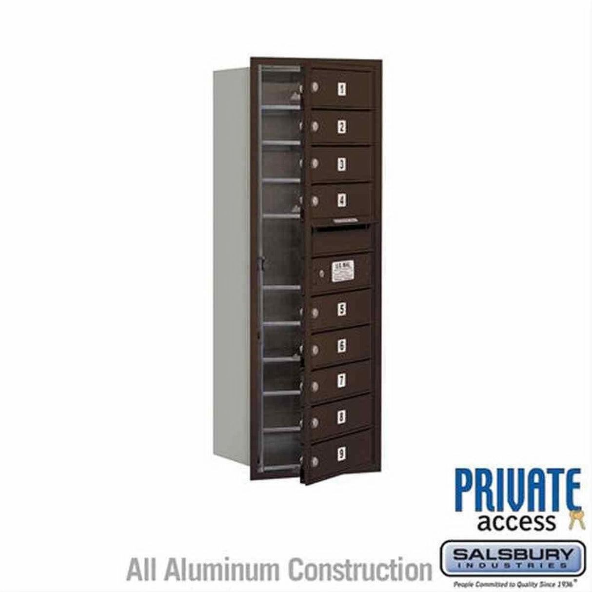 Salsbury Industries 3711S-09ZFP-09-FP 4C Horizontal Mailbox 11 Door High Front Loading Private Access Bronze