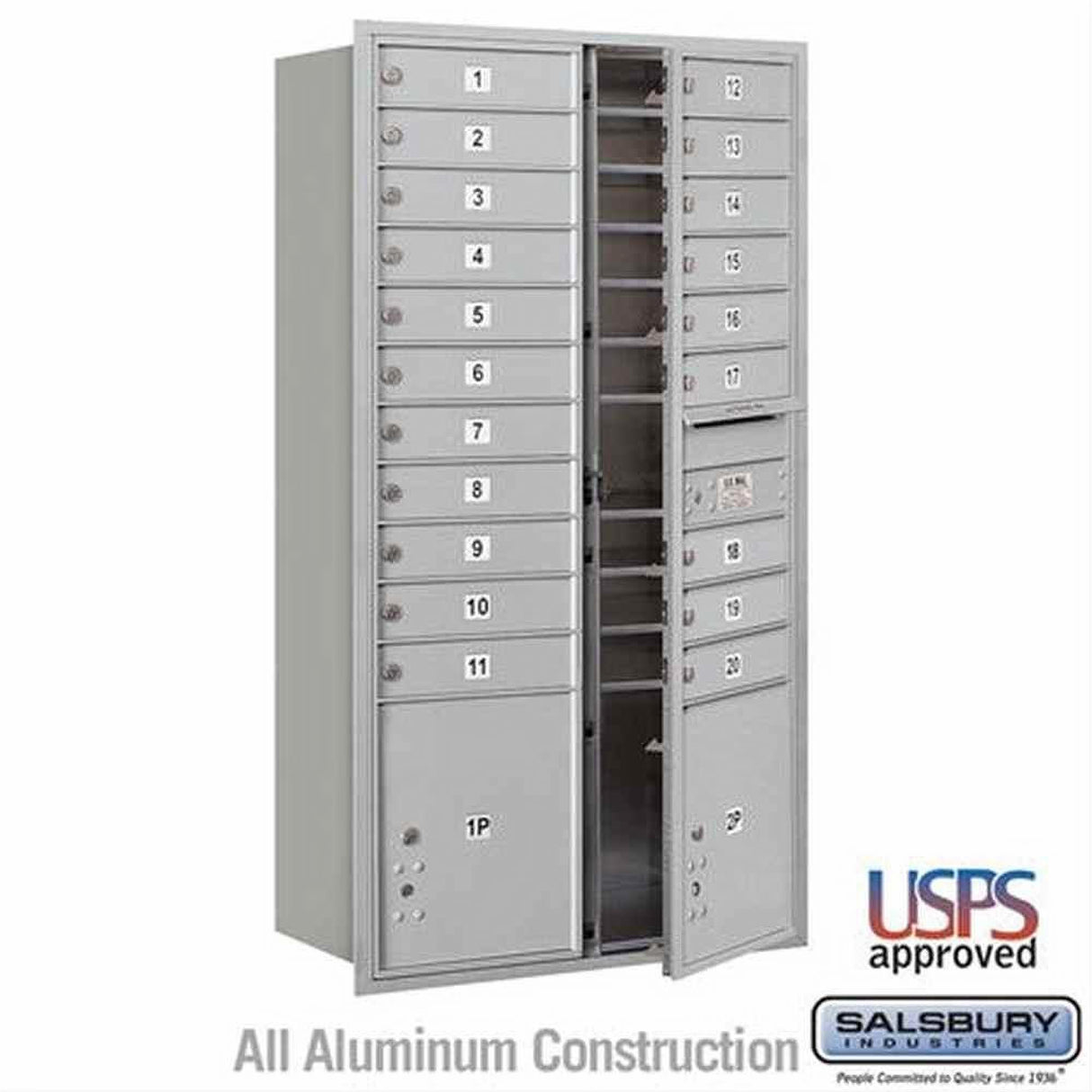 Salsbury Industries 3716D-20AFU-20-FU 4C Horizontal Maximum Height Mailbox Front Loading USPS Access Aluminum
