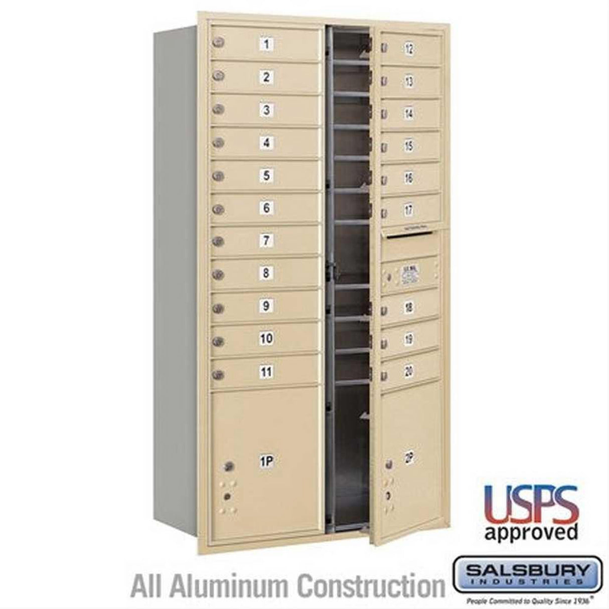 Salsbury Industries 3716D-20SFU-20-FU 4C Horizontal Maximum Height Mailbox Front Loading USPS Access Sandstone