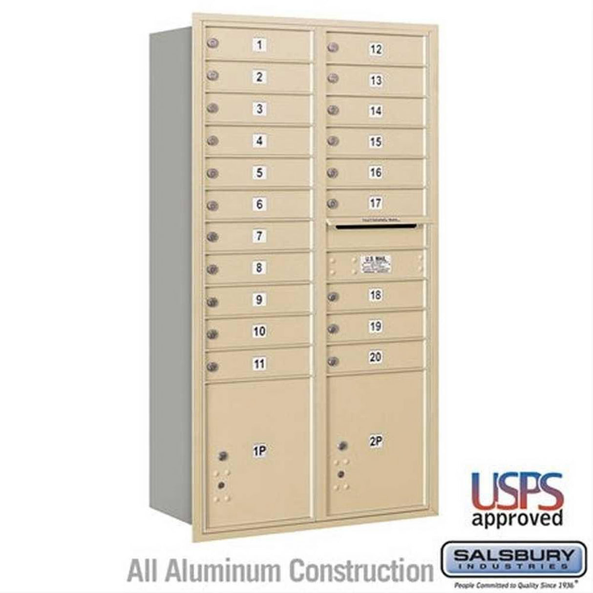 Salsbury Industries 3716D-20SRU-20-RU 4C Horizontal Maximum Height Mailbox Rear Loading USPS Access Sandstone