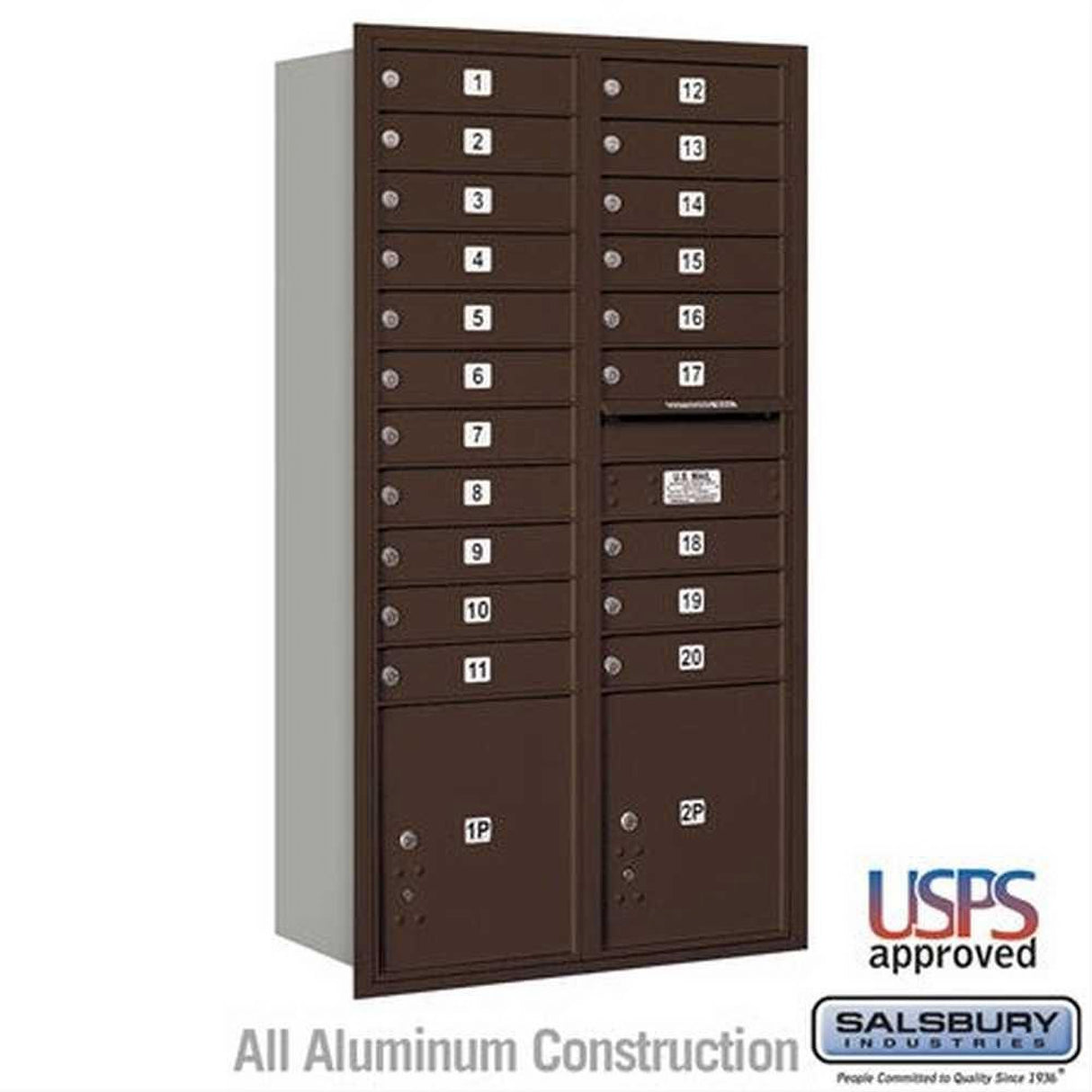 Salsbury Industries 3716D-20ZRU-20-RU 4C Horizontal Maximum Height Mailbox Rear Loading USPS Access Bronze