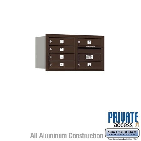 Salsbury Industries 3704D-06ZRP-06-RP 4C Horizontal Mailbox 4 Door High Rear Loading Private Access Bronze