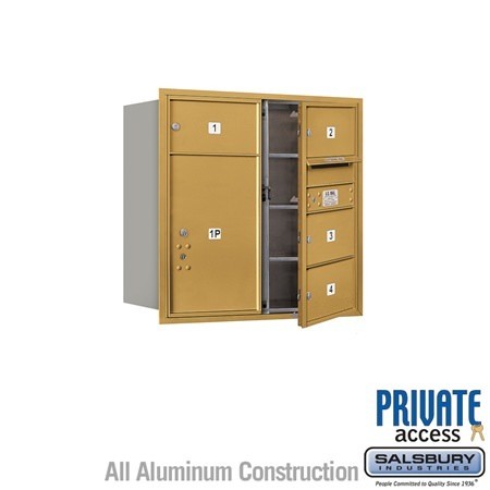 Salsbury Industries 3708D-04GFP-04-FP 4C Horizontal Mailbox 8 Door High Front Loading Private Access Gold