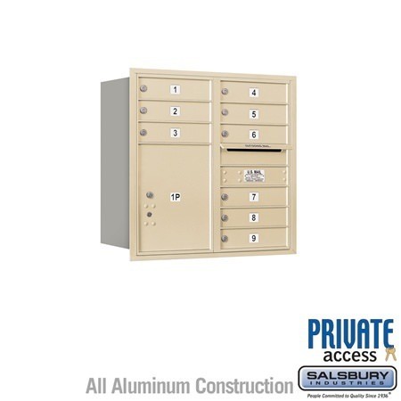 Salsbury Industries 3708D-09SRP-09-RP 4C Horizontal Mailbox 8 Door High Rear Loading Private Access Sandstone