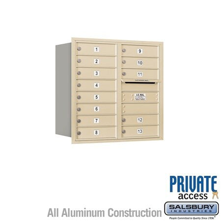 Salsbury Industries 3708D-13SRP-13-RP 4C Horizontal Mailbox 8 Door High Rear Loading Private Access Sandstone