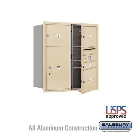 Salsbury Industries 3709D-04SFU-04-FU 4C Horizontal Mailbox 9 Door High Front Loading USPS Access Sandstone