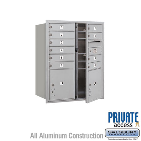 Salsbury Industries 3710DA-10AFP-10-FP 4C Horizontal Mailbox 10 Door High Front Loading Private Access Aluminum