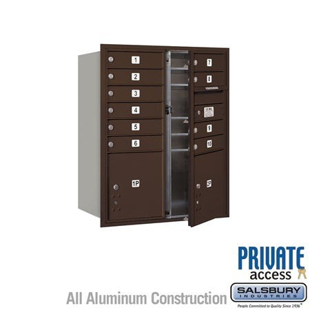 Salsbury Industries 3710DA-10ZFP-10-FP 4C Horizontal Mailbox 10 Door High Front Loading Private Access Bronze