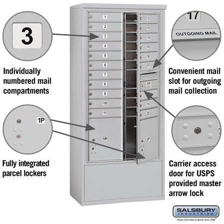 Salsbury Industries 3916D-20AFU free standing horizontal mailbox usps access, additional view