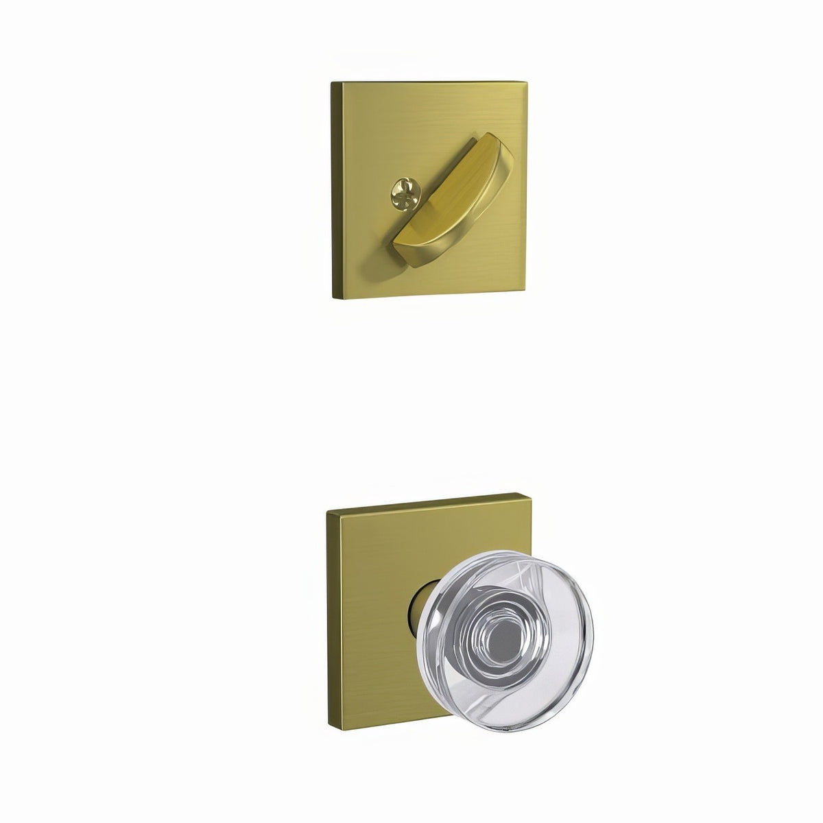 Schlage 10000204132 FC59DAW-COL Dawes Glass Knob with Collins Rose Interior Active Trim Satin Brass