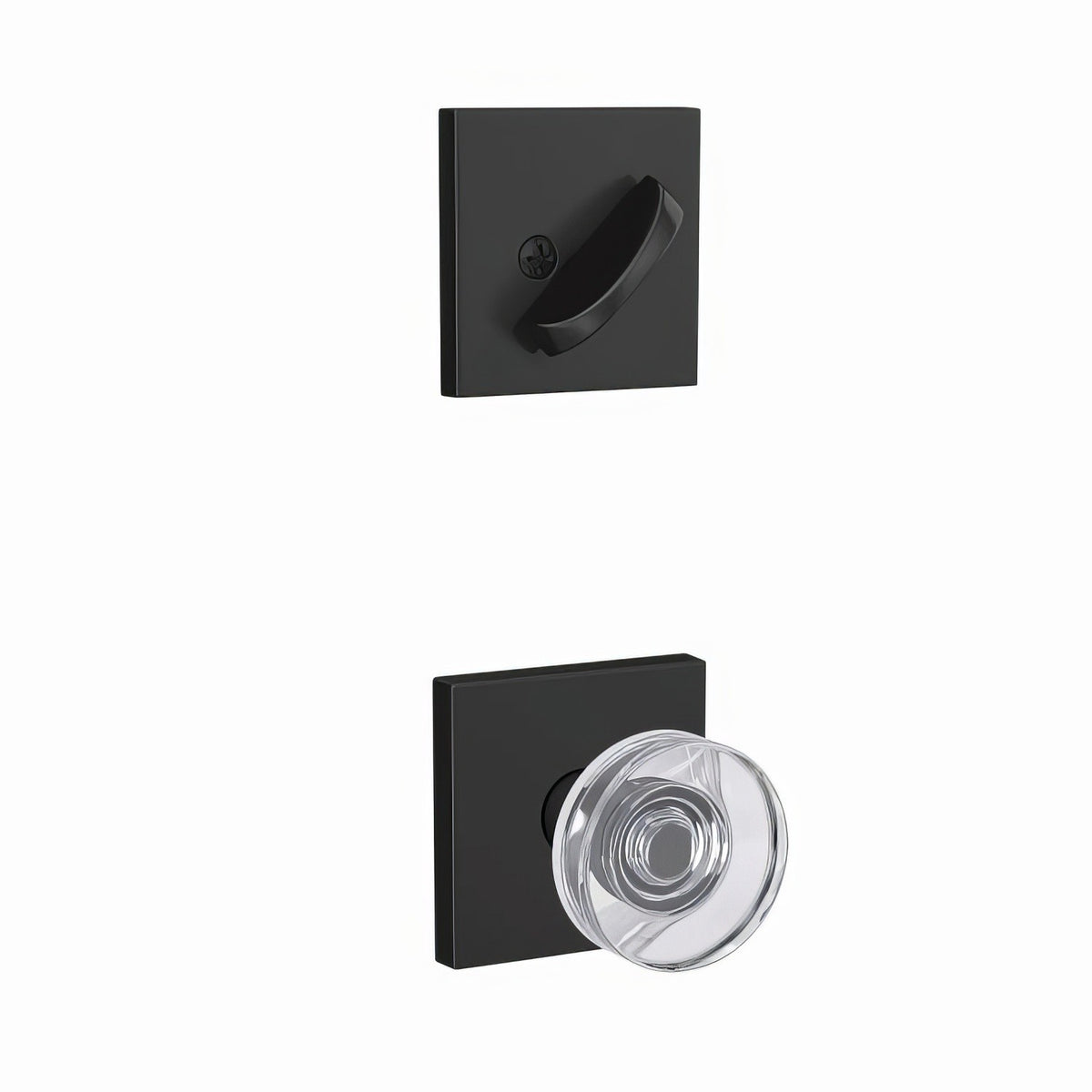 Schlage 313791V FC59DAW-COL Dawes Glass Knob with Collins Rose Interior Active Trim Matte Black