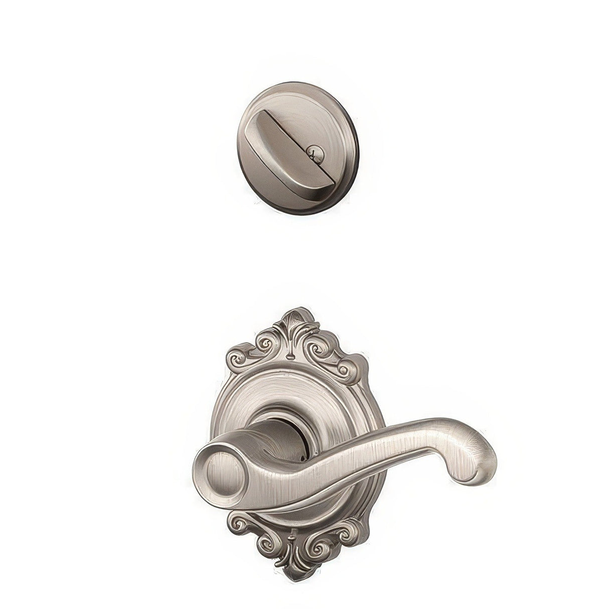 Schlage F59FLA619BRKLH satin nickel dummy interior pack