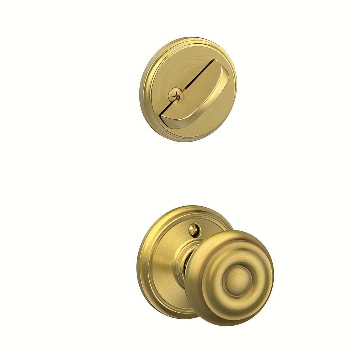 Schlage F59GEO608 satin brass single cylinder trim pack