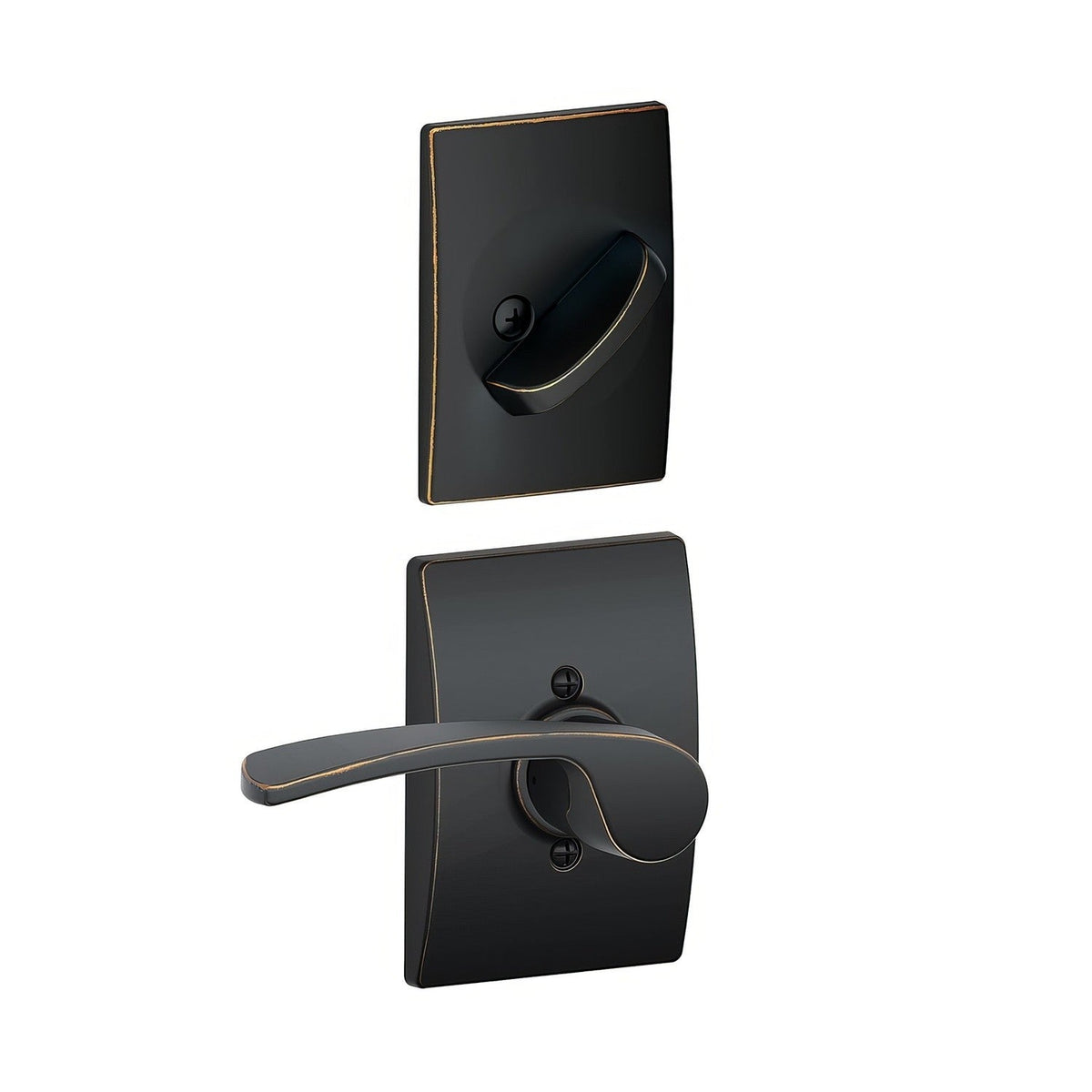 Schlage F59MER716CENRH F59-MER-CEN-RH F-Series Merano Right Hand Interior Pack Lever Aged Bronze