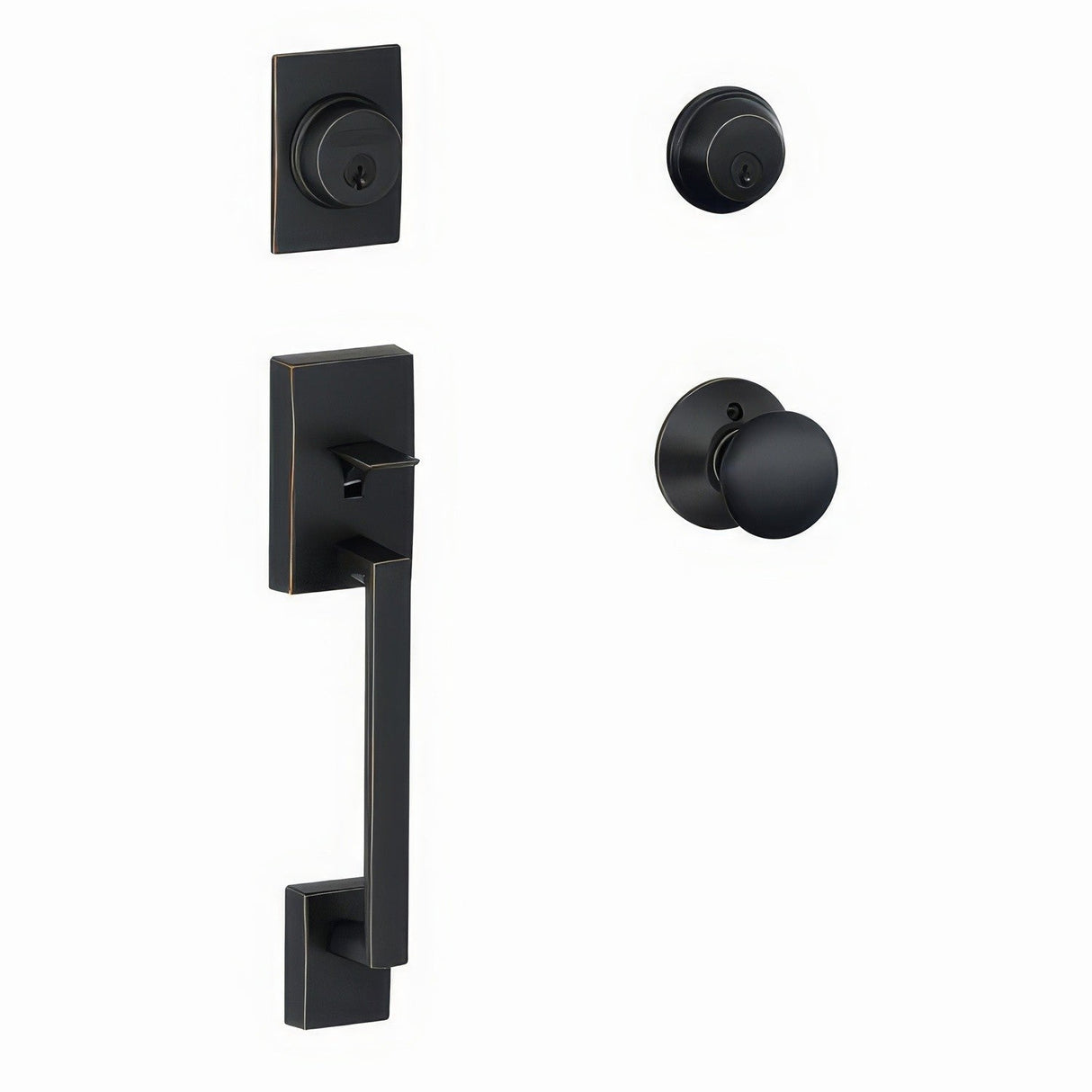 Schlage F62CEN716PLY aged bronze double cylinder handleset