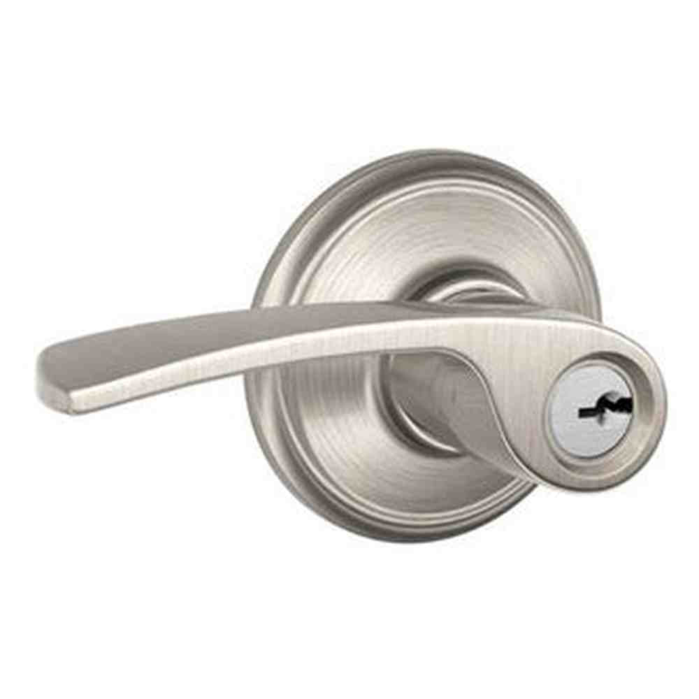 Schlage F80MER619LH satin nickel storeroom door lever