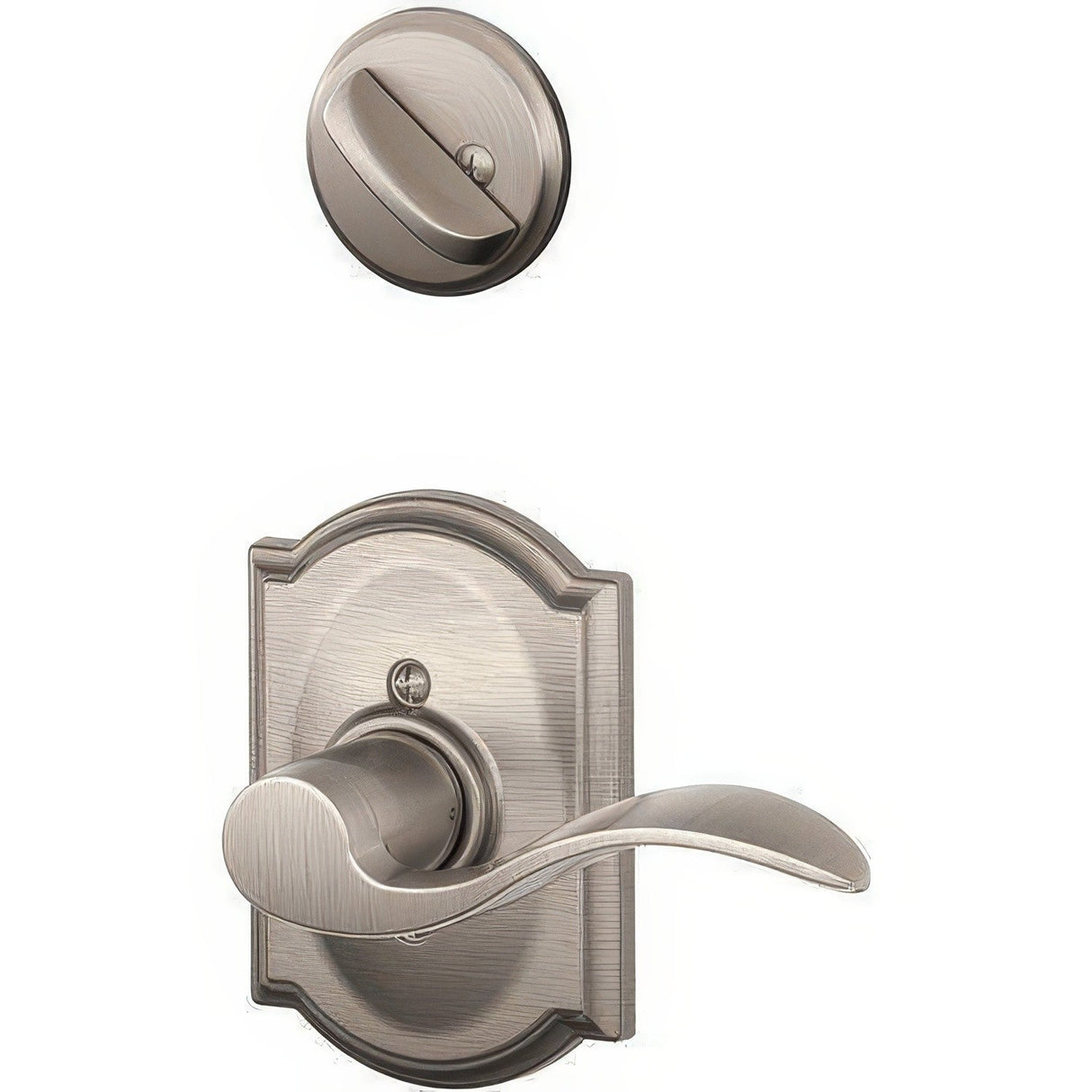 Schlage F94ACC619CAMLH F94-ACC-CAM-LH F-Series Accent Lever Left Hand Dummy Interior Pack Satin Nickel